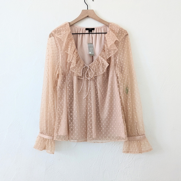 J. Crew Clip Dot Lace Ruffle Blouse Blush Champagne Size Large - Picture 1 of 12
